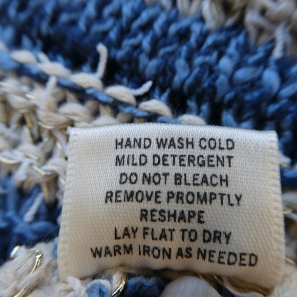 Lovestitch Long Cardigan Open Front OOAK Striped Blue Gold Metallic Drop Sleeve - Picture 12 of 12